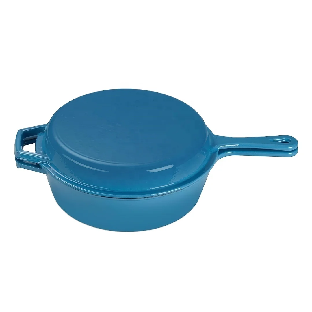 2 in 1 enameled cast iron cooking pot  dutch oven combo cooker double use dutch pan