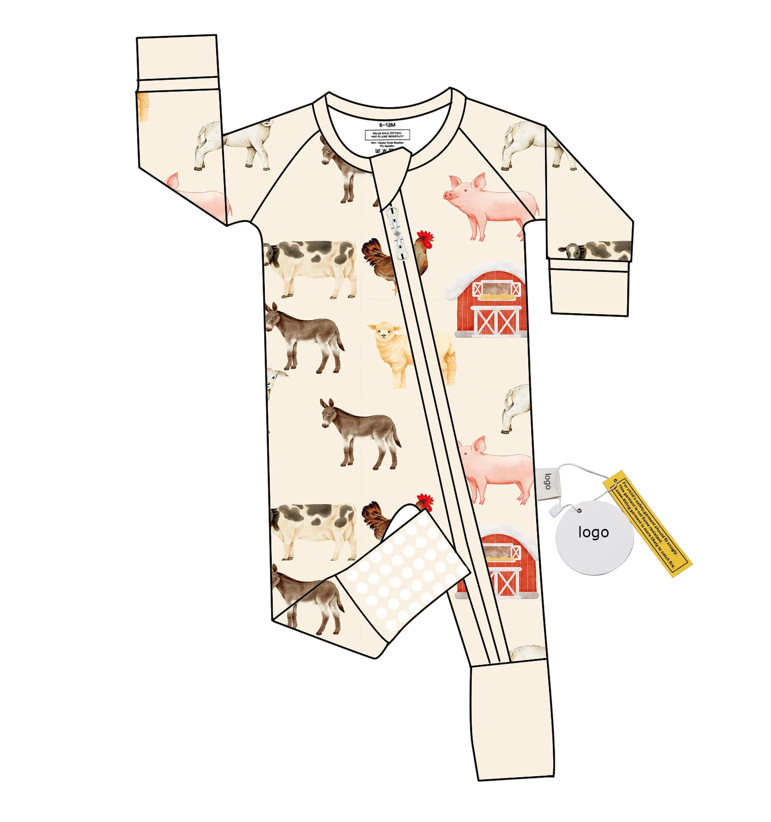 Newest Custom Print Baby Onesie and Clothing Sets 95% Bamboo 5% Viscose Keli Bear Branded Fabric Baby Clothes