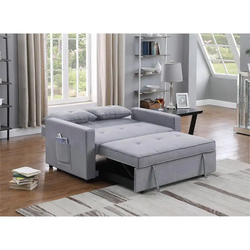 Adjustable Backrest Light Gray Solid Wood Frame Reversible smart l shaped Sectional sofas chair bed living room for Apartmetnt