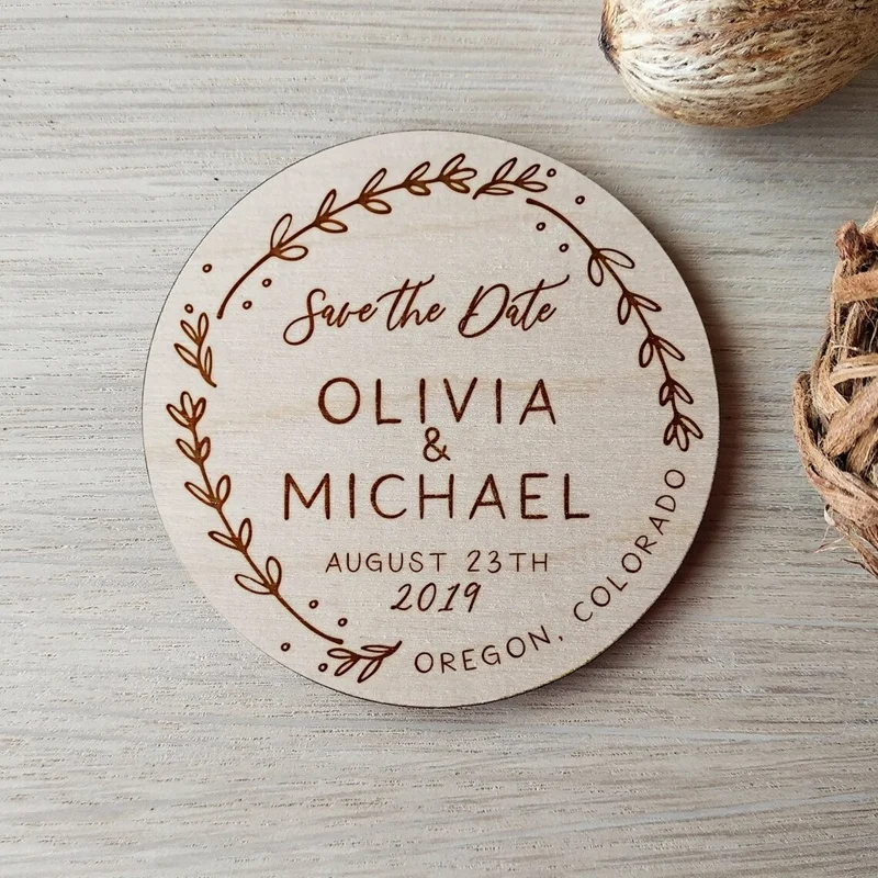 Personalised wooden Save The Date Magnet Wedding Invitation