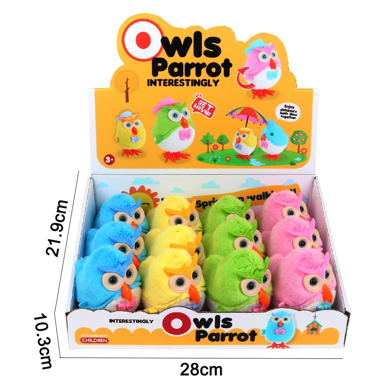 QS High Quality Mini Cartoon Clockwork Plush Animal Toys 4 Colors Plastic Cute Wind-Up Jumping Forward Toys For Children Gift