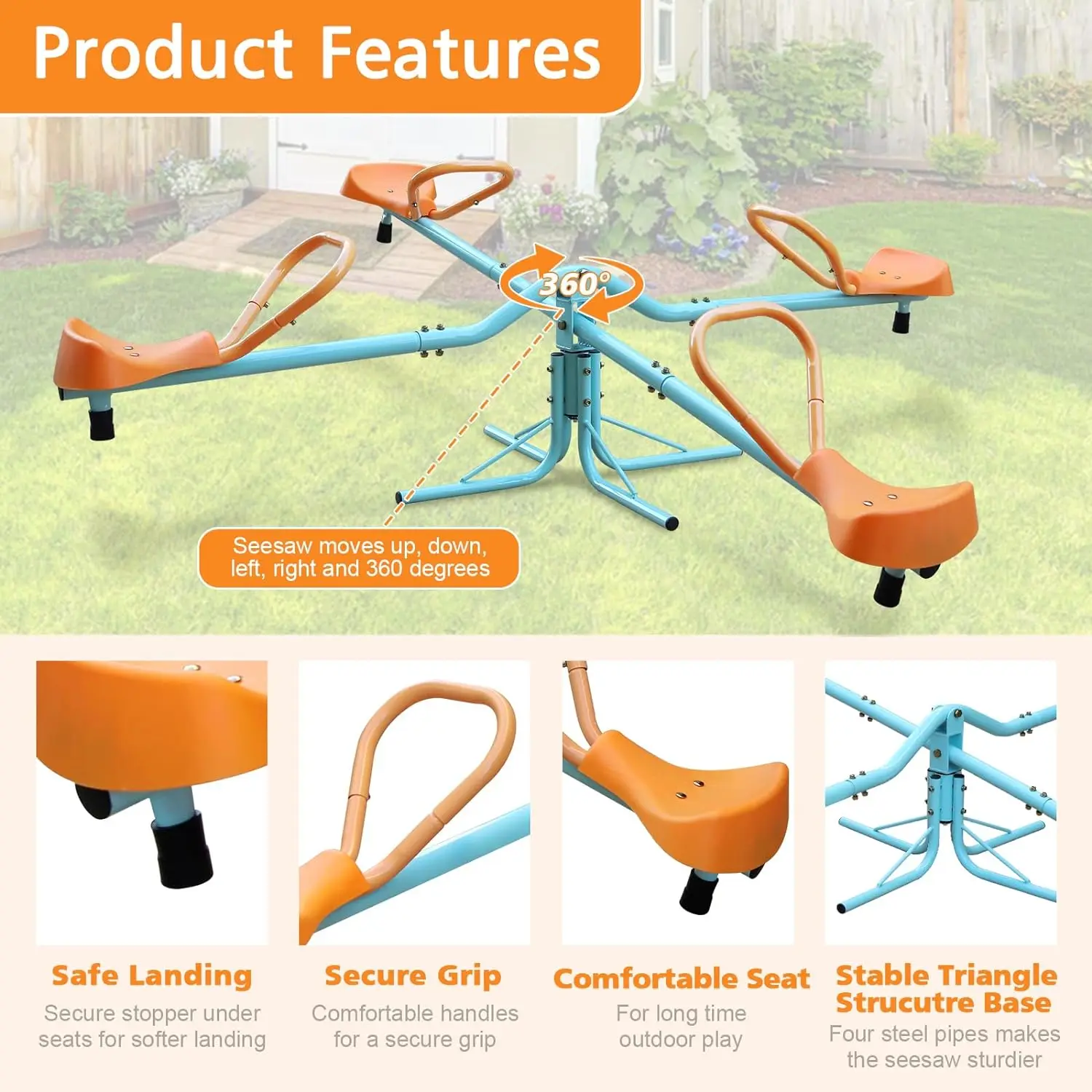 IUNNDS Outdoor Kids Toddler Seesaw Sit and Spin Totter Outside Toys Swiveling 360 Degrees Rotating for Children