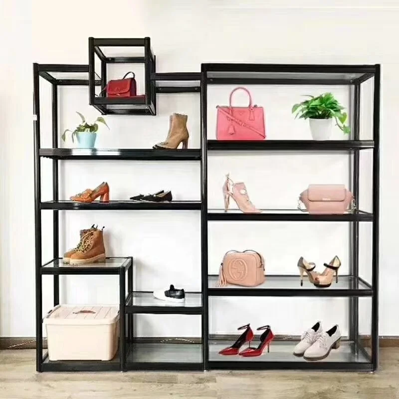 Custom Store Women Purses Ladies Handbags High Heels Casual Shoes Metal Storage Rack Display Stand Shelf