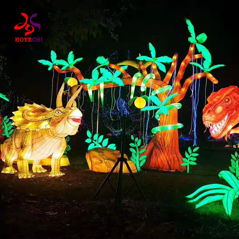 Dinosaur  Theme Park Decoration Chinese Festival LED 3D Dinosaur  Silk Lantern For Sale