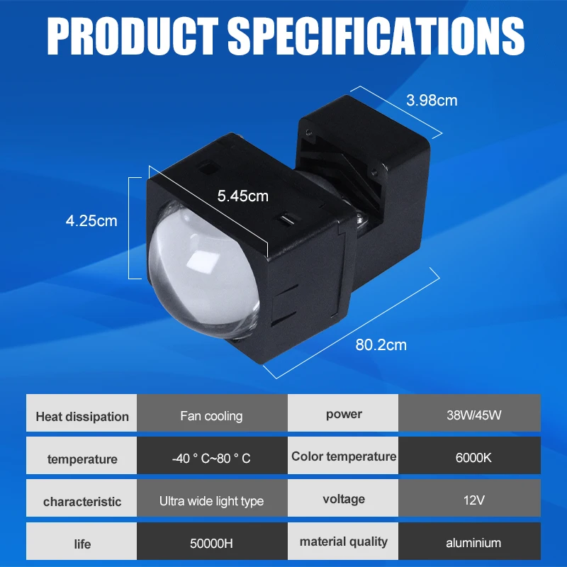 Custom 1.5 inch small bi led projector lens module car headlights 45W 12V 4000lm H4 h7 headlamps for car auto accessories
