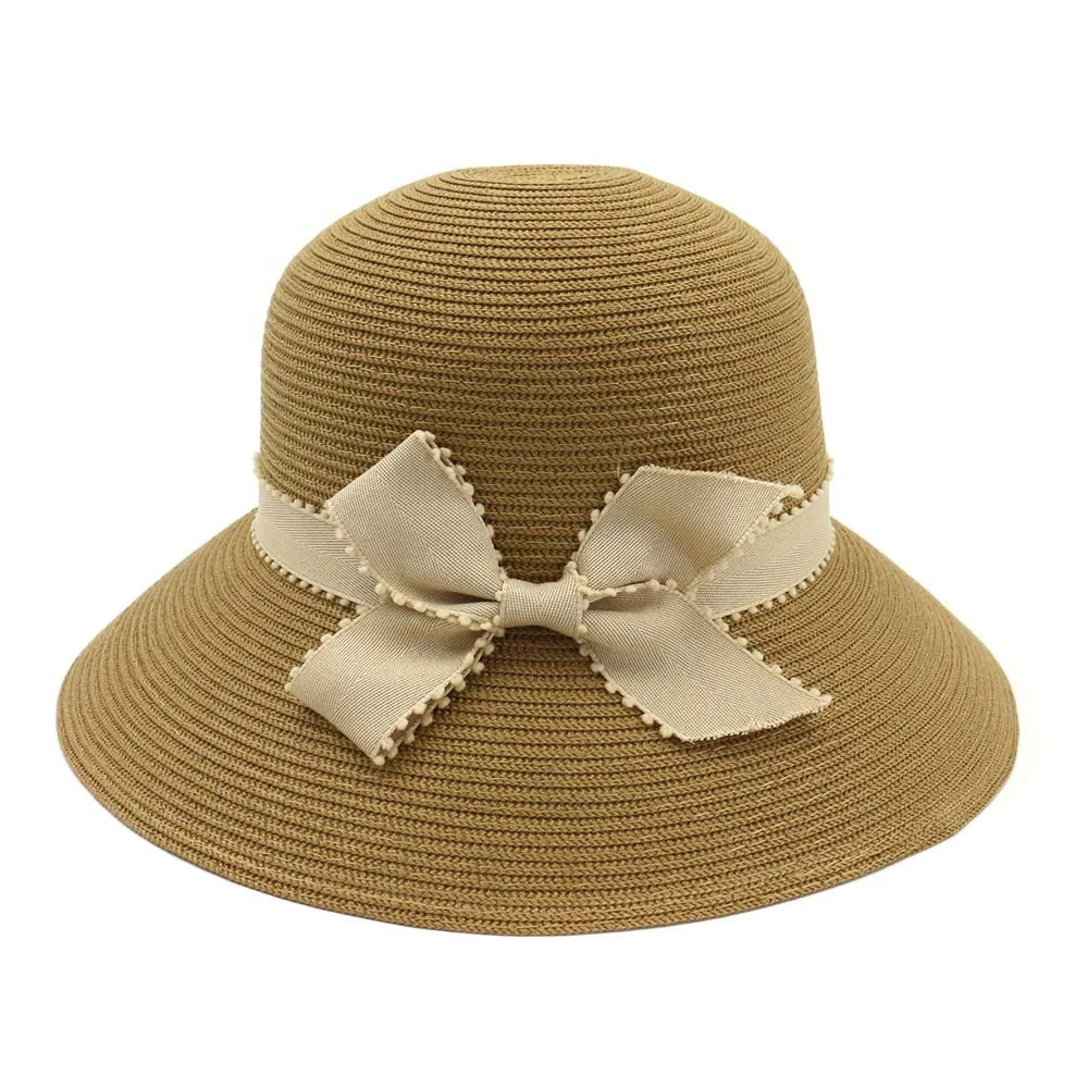 Китайская женская соломенная шляпа-колокол с короткими полями и бантом