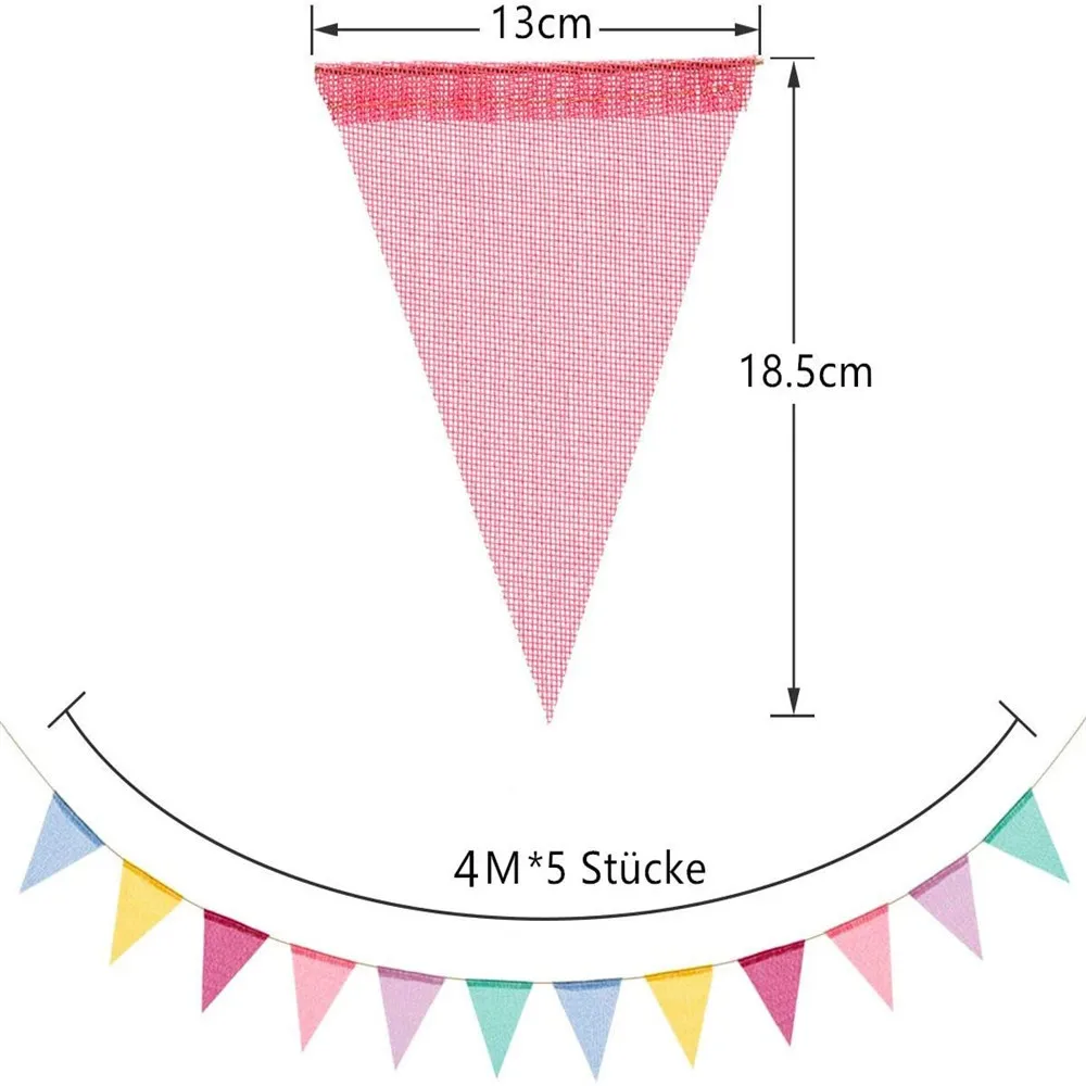 Dropshipping Colorful Jute Linen Flags Pennant Birthday Bunting Banners Wall Hanging Wedding Hanging Banner DIY Party Garland