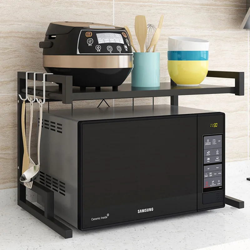 
Adjustable Kitchen Microwave Oven Holder Storage Rack Standing Oven Seasoning Organizer Storage Stainless Steel Storage Shelf 