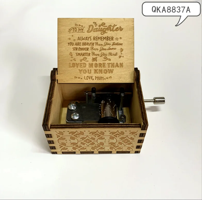 Wooden Music Box Retro carved wooden hand-held music box painted sunshine music box