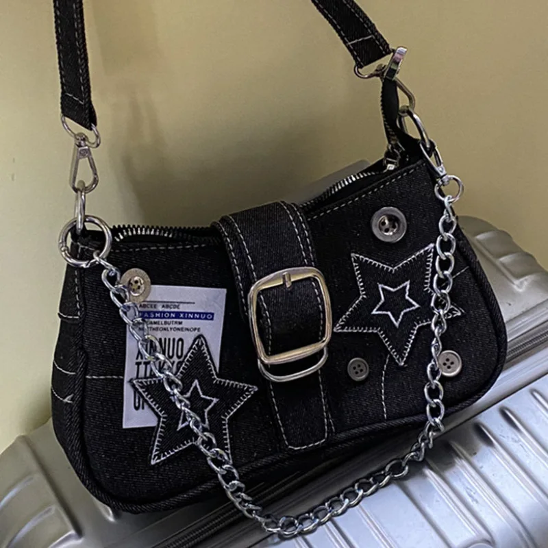 2024 Ins hot sale Vintage underarm button American shoulder bag Y2K Preppy Style Gothic Punk Cruciform Design Cool Underarm Bag