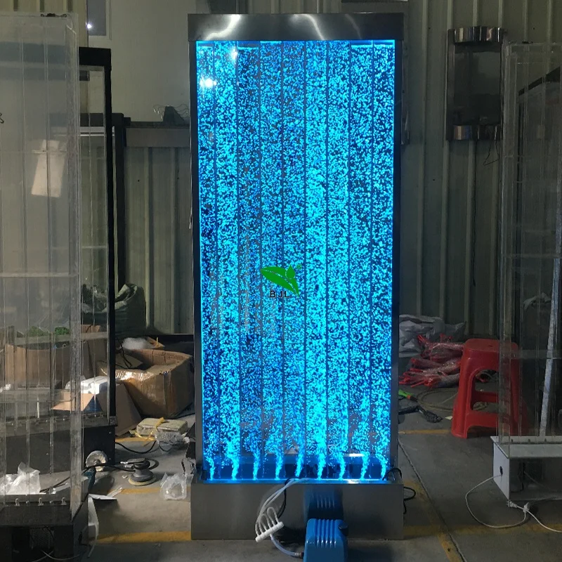 Custom Made Colour Changing LED Lights Home Furniture Bubble Water Wall With Stainless Steel Frame