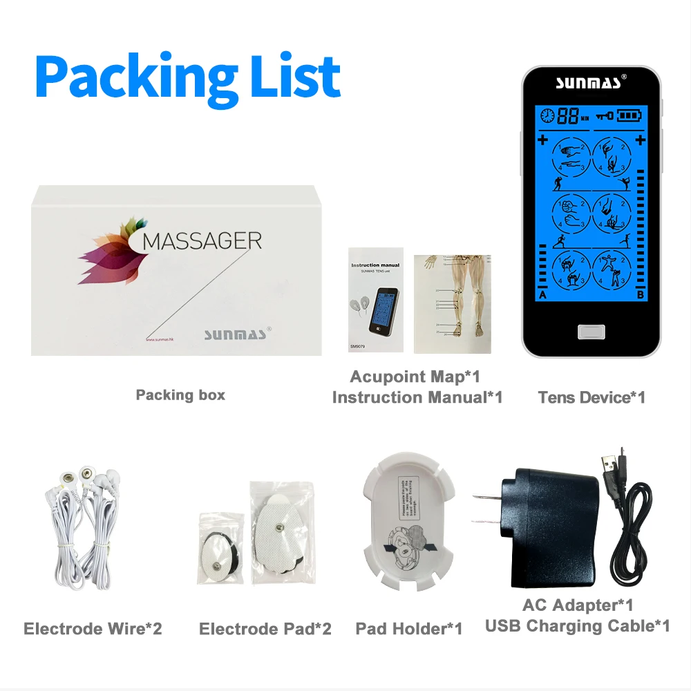 TENS Unit EMS Muscle Stimulator with Touch Screen 2 Channels 24 Modes TENS Machine