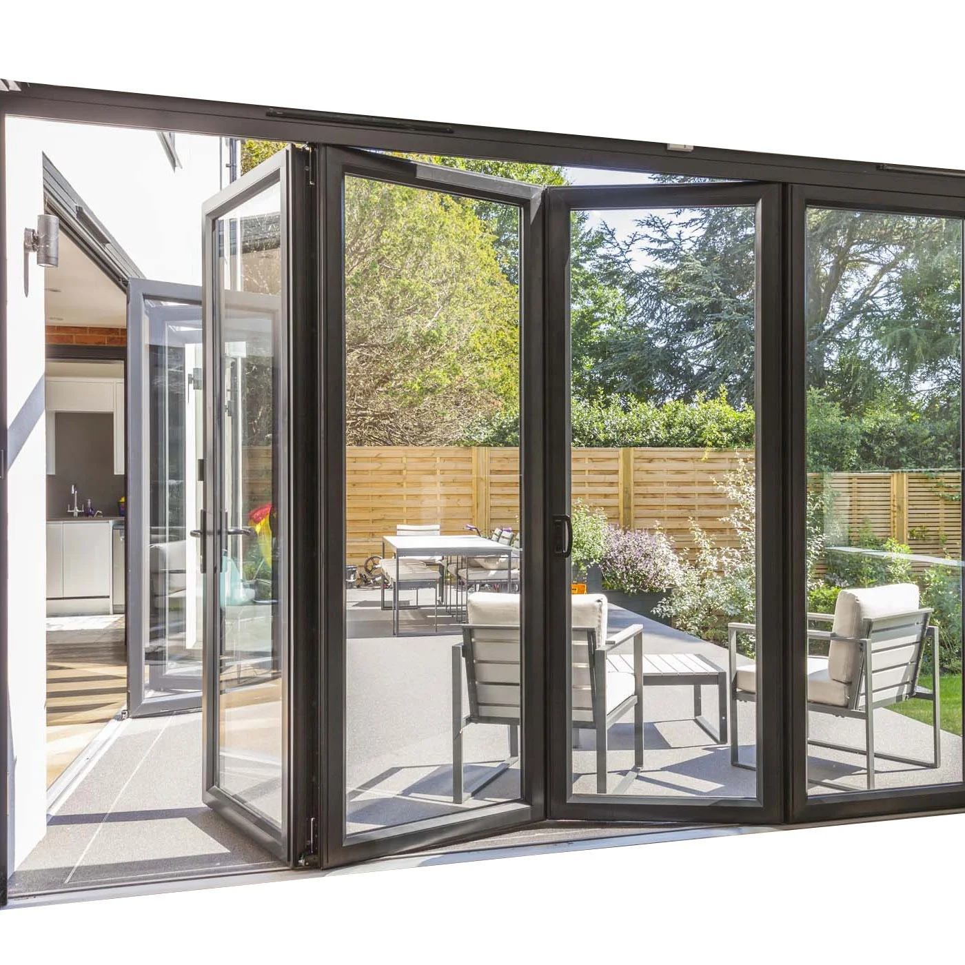 2022 New Modern Black Aluminum BI Folding Door French Style Bifold Insulated Glass Accordion Patio Partition Folded Sliding Door
