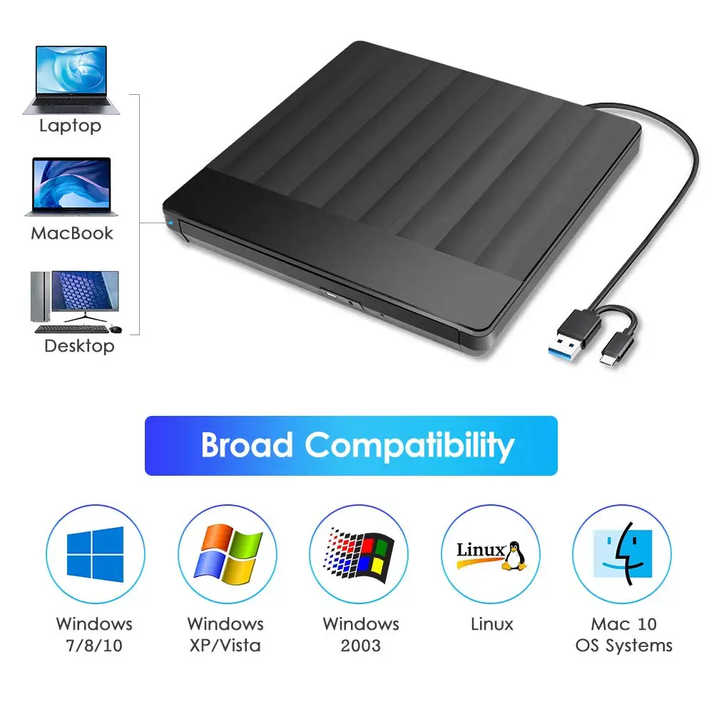 
Raycue External CD / DVD Player Drive USB 3.0 CD Rom Disk Reader & Burner USB DVD player External DVD Burner 