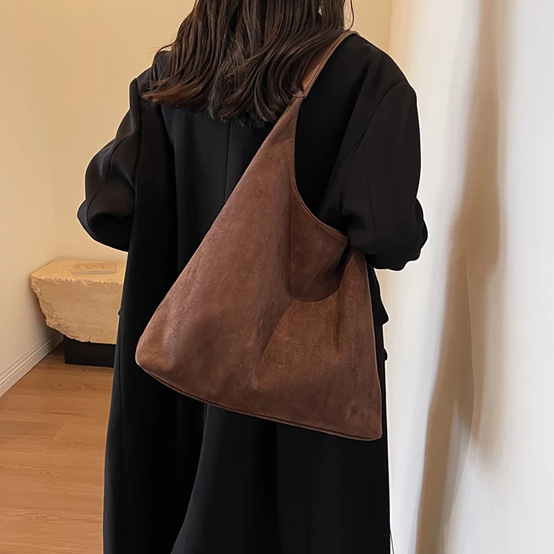 Luxury Daily Vintage Leather Suede Hobo Tote Bags Set Soft Large Women Brown Suede Shoulder Handbag Purse