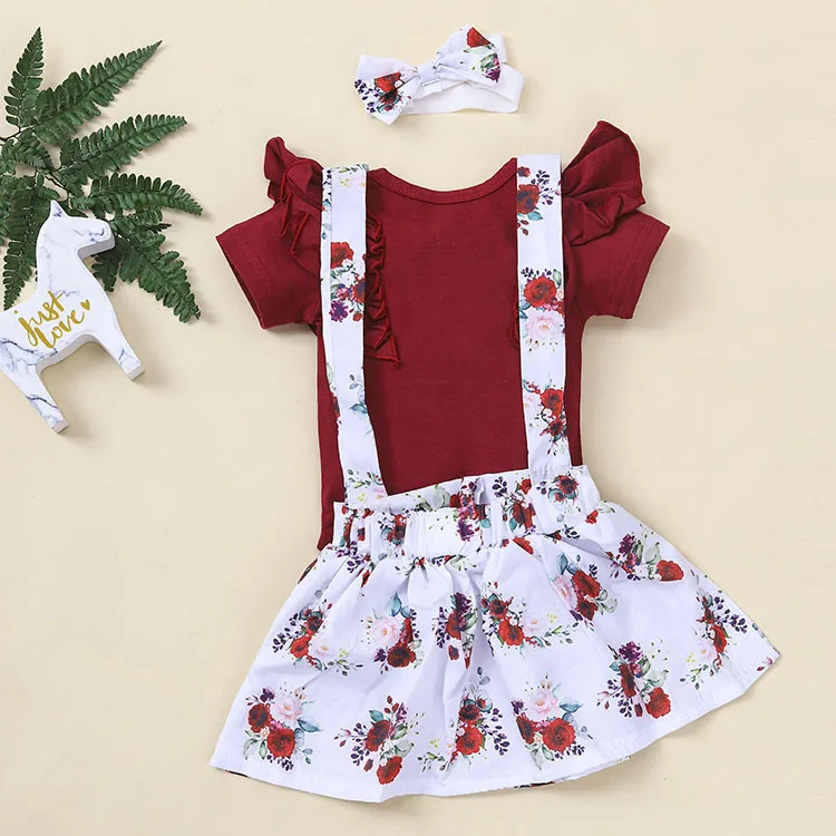 
High quality cotton summer clothes children flower suspenders Petal Sleeve korean girls baby skirt 