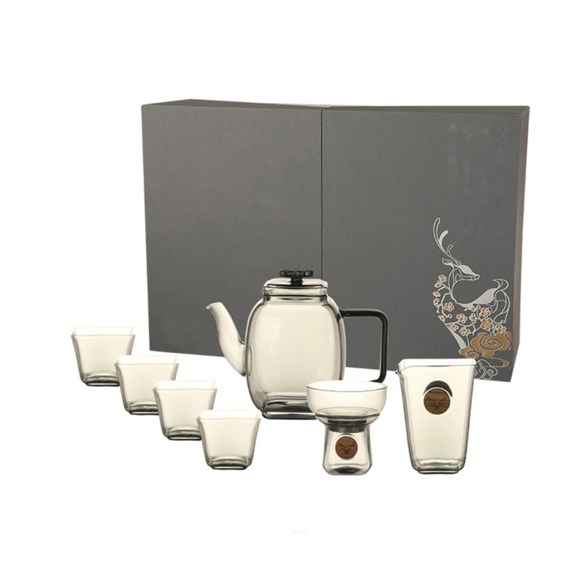 Explosion-Proof Transparent Tea Services Set Heat Resistant Insulated Warmer Teapot & Cups for Coffee Serving