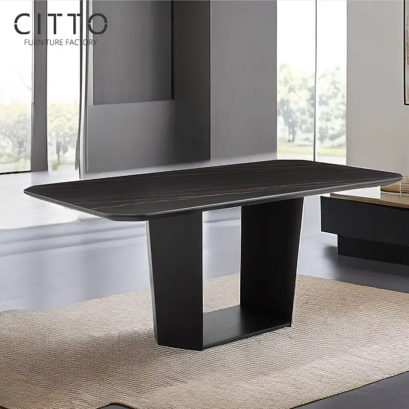 China Furniture Factory Modern Black Ceramic Dinging Table For Dining Room 1.8m Center Pillar Dining Table