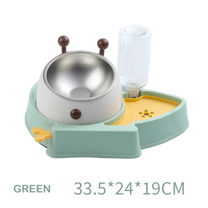 Stainless Steel Automatic Cat Feeding Double Bowl Cute Bee Shaped Tilted Cat Bowl For Cat And Dog