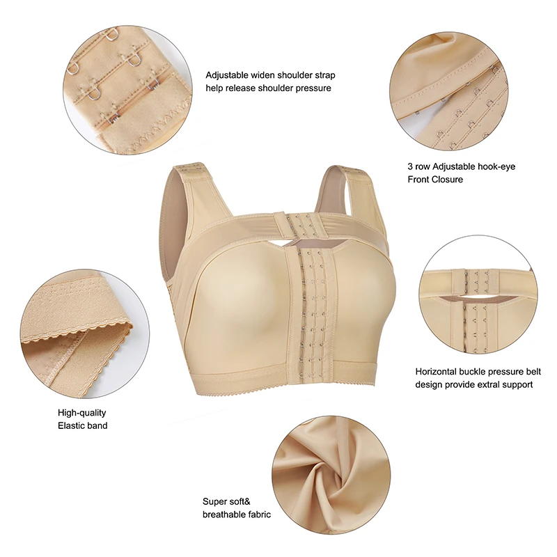 Full Coverage Breast Support Band Posture Corrector Front Closure Post-Surgery Recovery Bra For Women