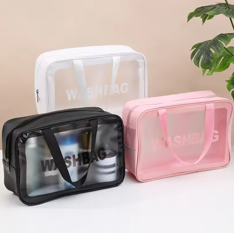 Low Moq wholesale Pu waterproof Cosmetic Pouch bag Large Capacity toiletry bag Clear PVC Bath makeup organizer Bag
