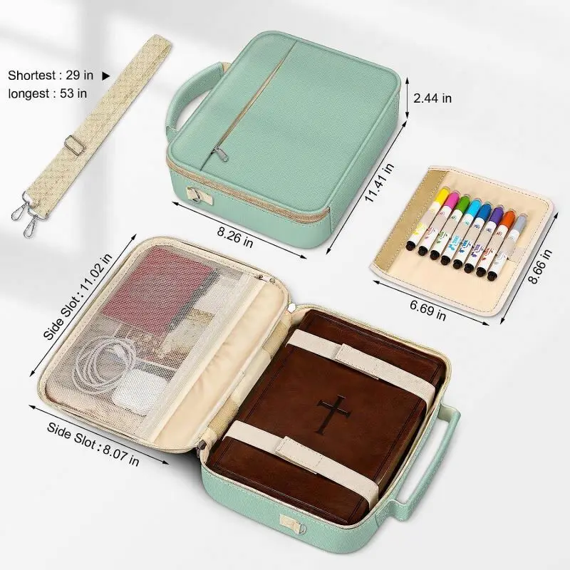 BSCI Factory Customized Wholesale Large Bible Covers Christian Art Gifts Carrying Book Case Church Bag with Pen Slots and