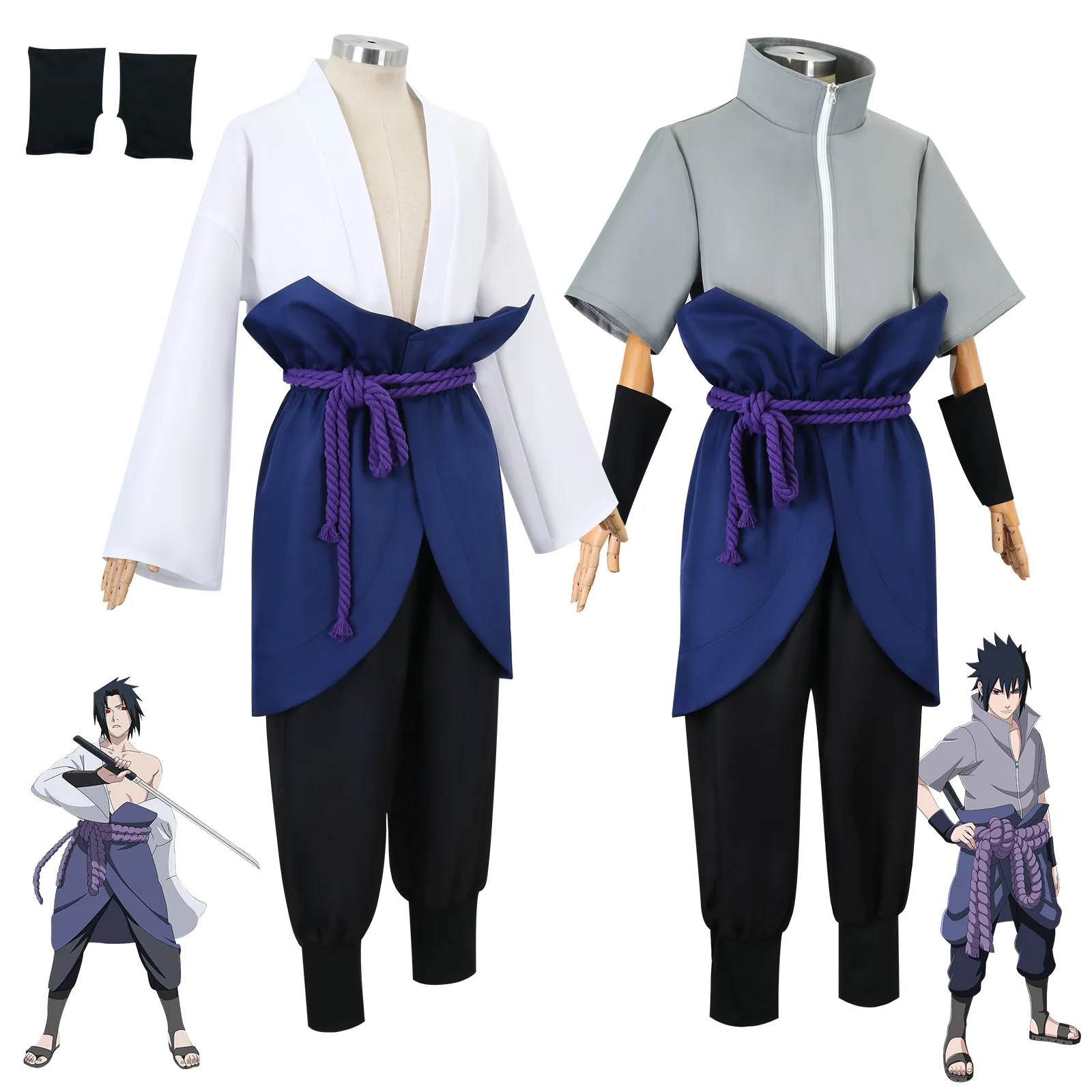 Полный комплект костюм для косплея Uchiha Sasuke наряд аниме Конвенции
