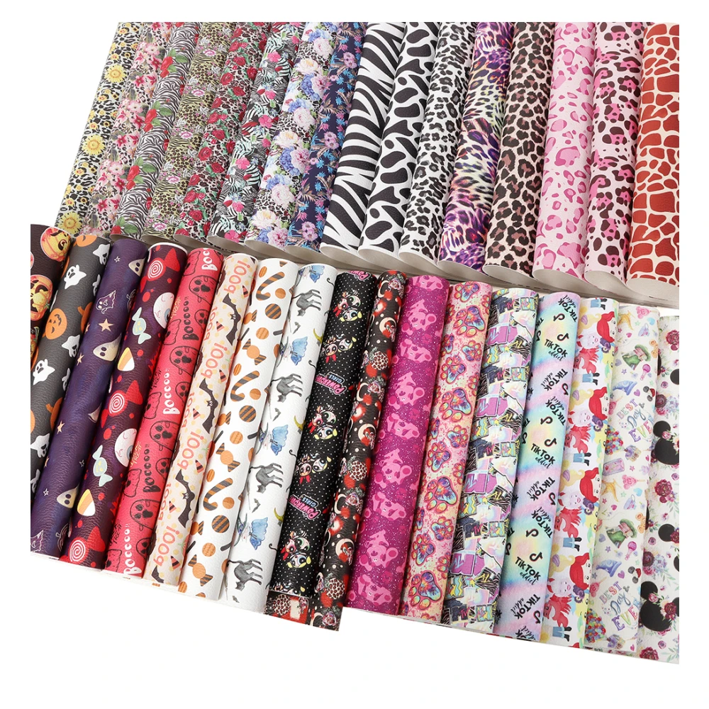 Новый дизайн, гладкая, на заказ, глянцевая, с мультяшными узорами, кожаная ткань, искусственная ПВХ кожа, рулоны для сумки