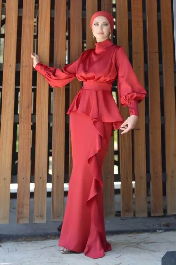 MOTIVE FORCE Boutique Clothing Women Muslim Dress Long Sleeve  Elegant Long Skirt Waist Muslim Women Formal Dress