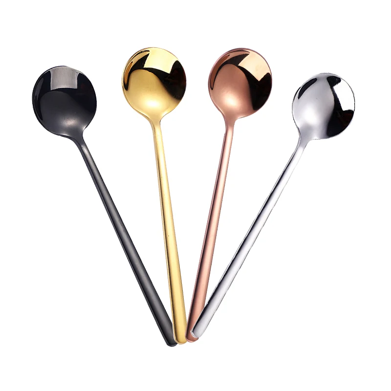 New Arrivals Korean Style Stainless Steel Gold Plated Spoons Bulk Round Metal Soup Spoon for Ramen