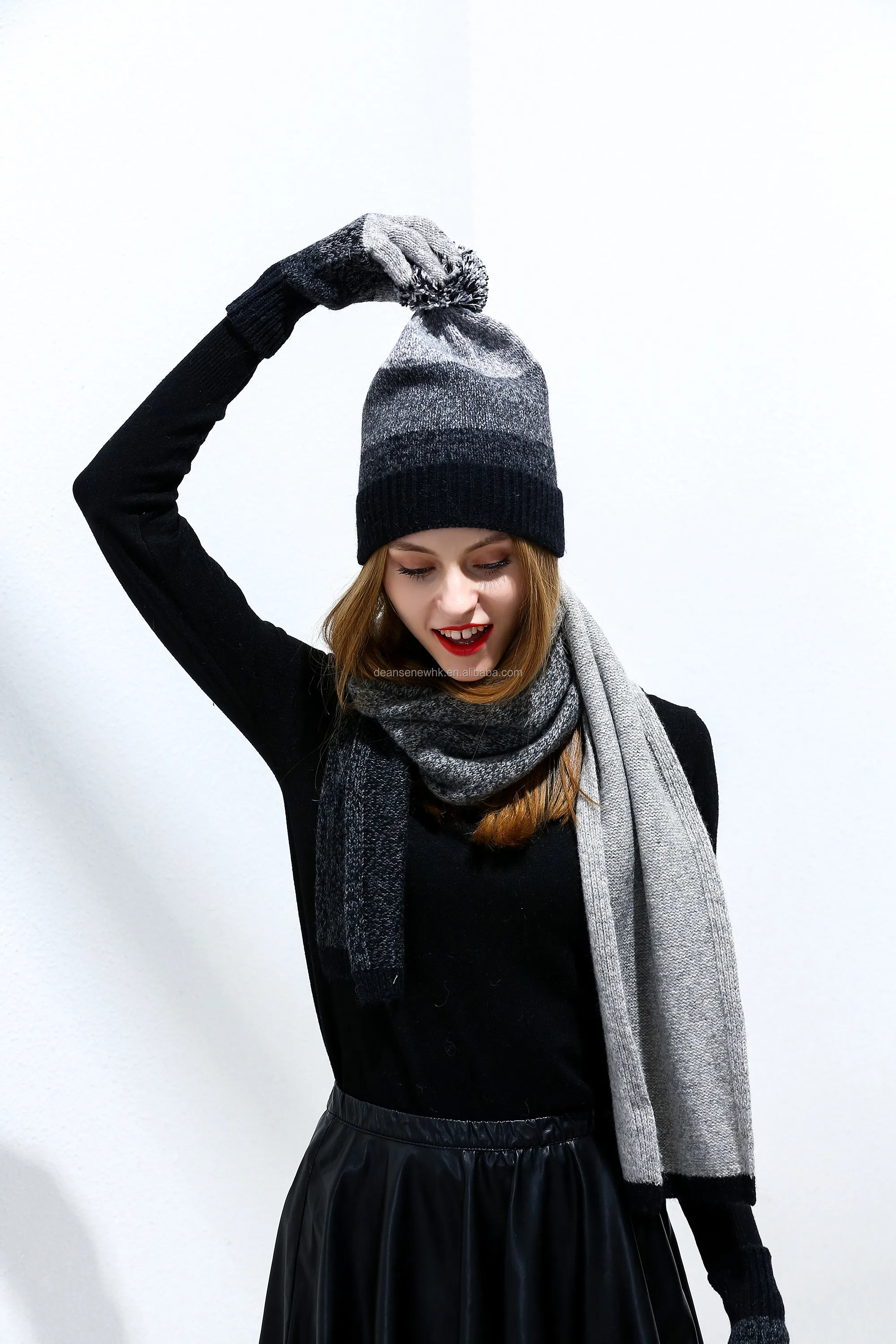 Women Scarf Hat Set Knitted Wool Lambswool man unisex Scarves hat Tippet mittens With beanie Hats For Winter autumn