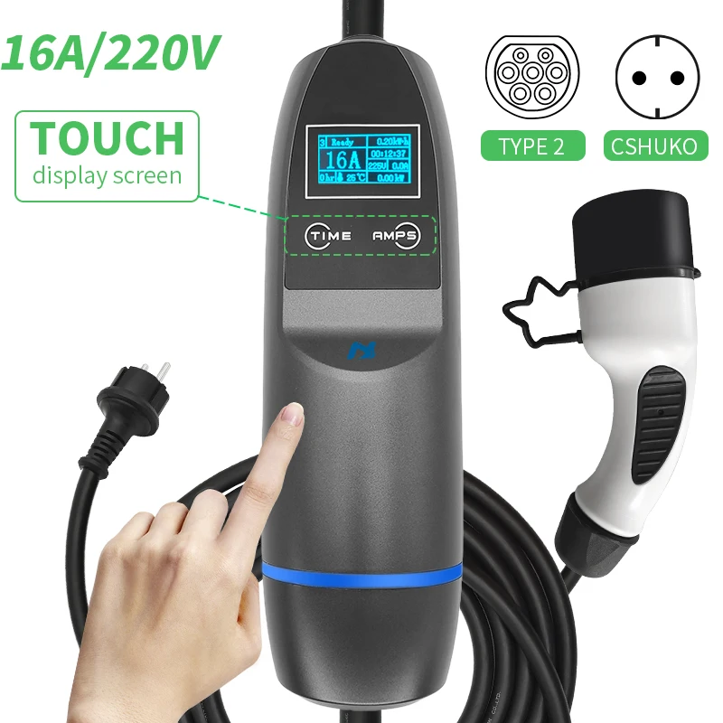 Khons EV mobile charger cable 5/10 m  type 2  charger 22kw  7kw 3.5kw 16A  3 phase 11kw