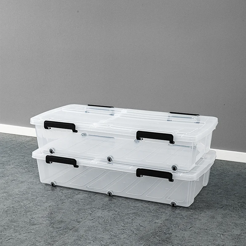 Plastic folded lid under-bed strong big capacity transparent household organizer toys clothes storage box bins
