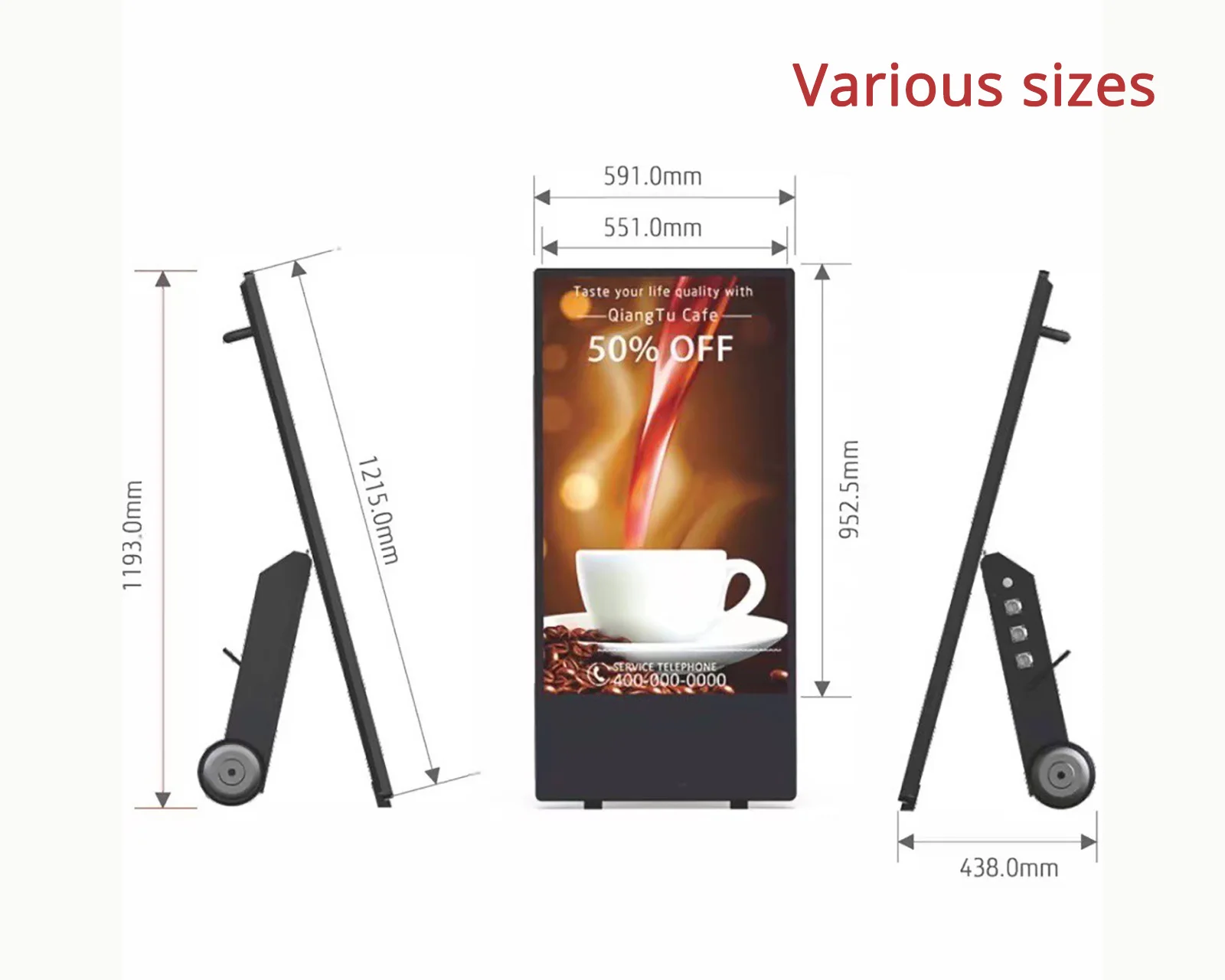 32 43 55 inch 1500nit high brightness outdoor portable movable battery LCD Display screen poster