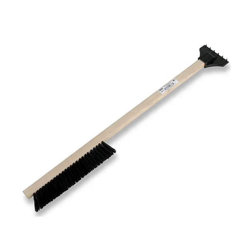 wooden long handle power bristle snow brush with ice scraper