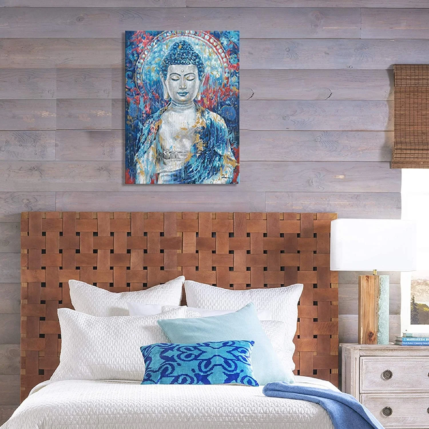 Artree High Quality Canvas Traditional Religion Wall Art Home Living Room Decorative Blue Buddha Acrylic Painting Hand Painted