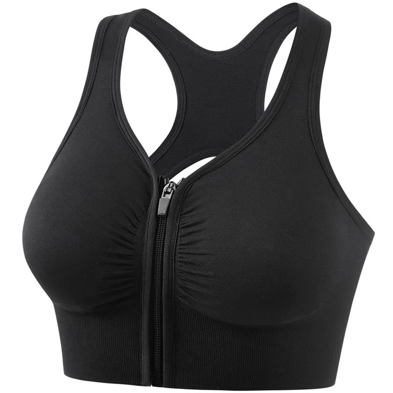 Sports Seamless Push Up Bra With Front Zipper Women High Impact Shockproof No Trace Plus Size Bra Sports Yoga Bra For Women