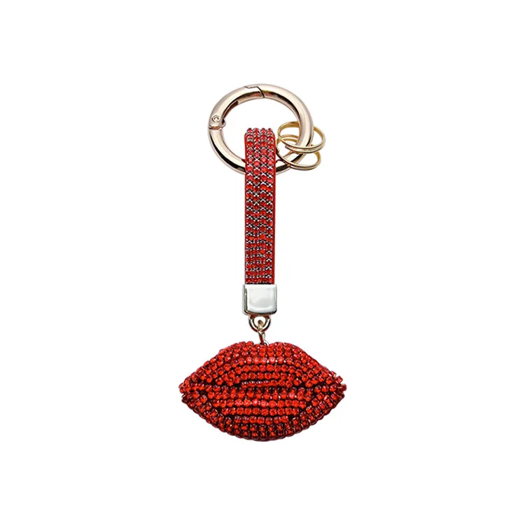 2024 Rhinestone Creative Full Diamond Lips Keychain Personalized Red Lips Shape Keychain Exquisite Fashion for Girls Bag Pendant