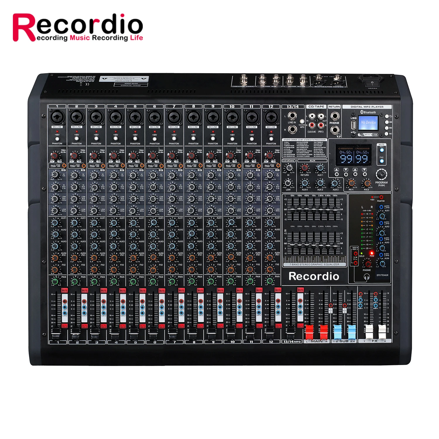 GAX-TF14 Pro 12-канальный аудиомикшер с двумя эффектами DSP и интерфейсом USB для прямой трансляции