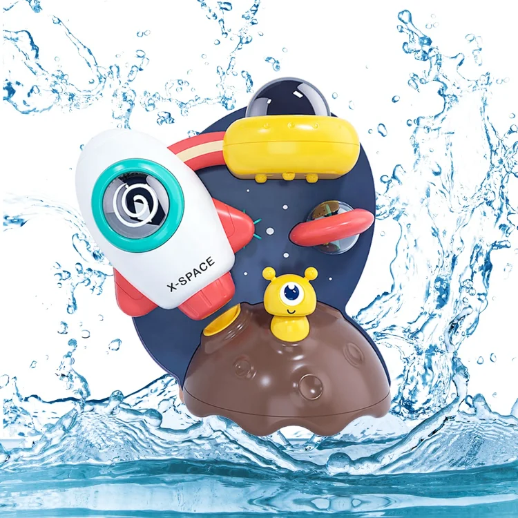 Kids Bath Tub Time Children Natural Shower Baby Waterproof Fountain Space Rocket Suction Bath Toys