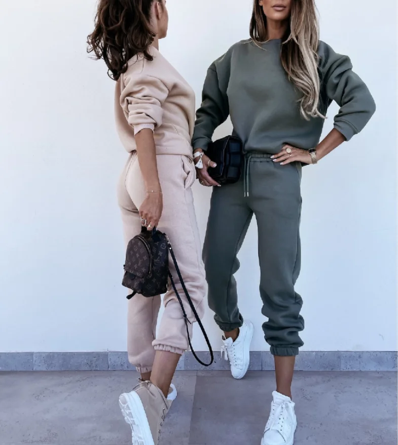 Winter Design Your Own Logo Cotton Two Piece Sweatpants Hoodie Set Sweatsuit Tracksuit For Women