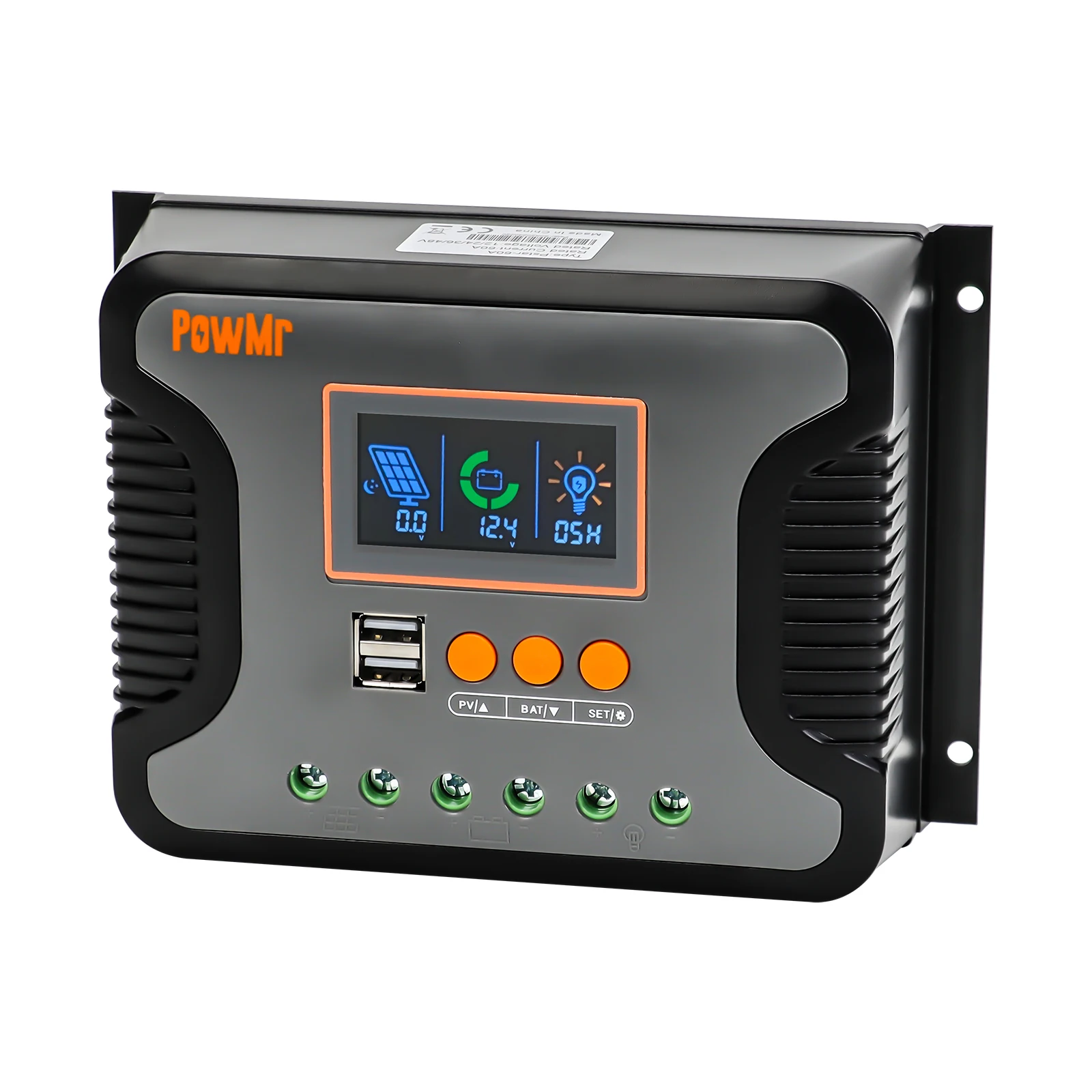 PowMr In Stock 30A 60A 80A 12V/24V/36V/48VAuto Built in 2 USB Ports PWM Solar Charge Controller
