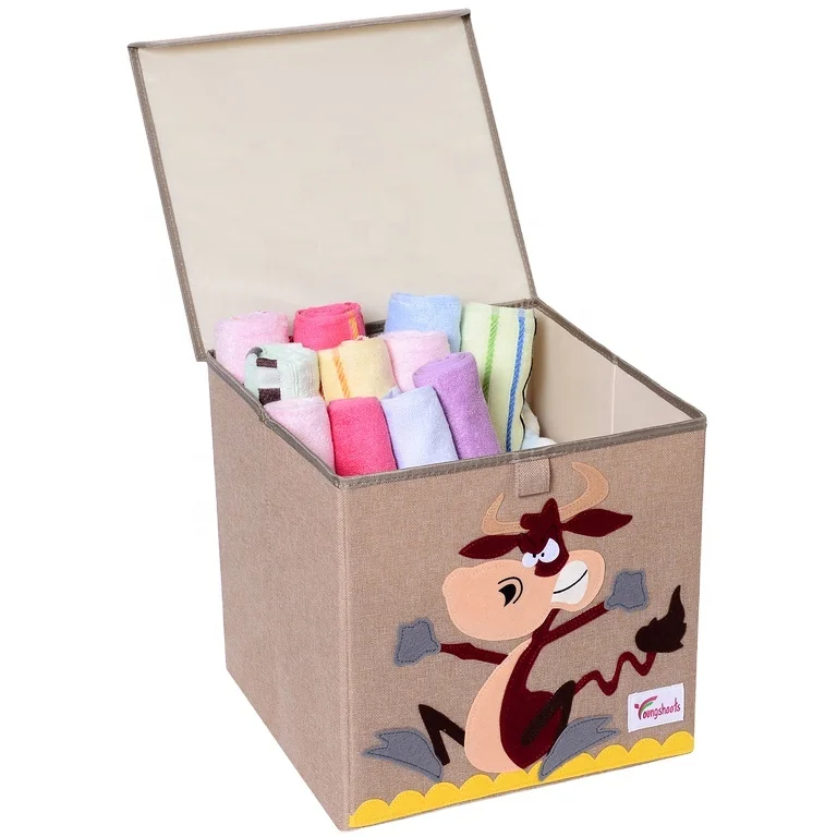 wholesale custom collapsible fabrics baskets animal kids toys container with lid folding cartoon drawer organizer box