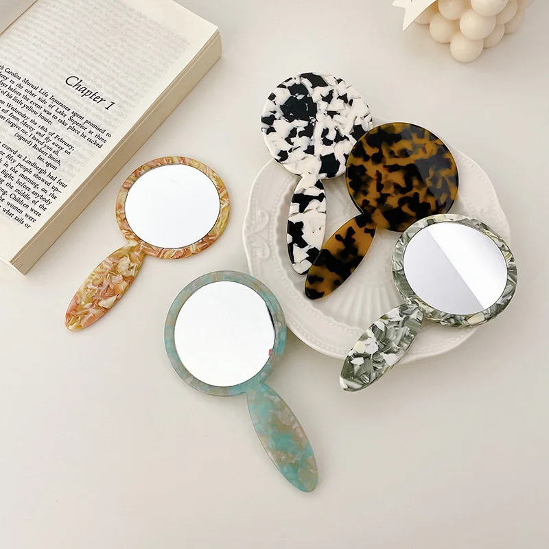 Fashion Retro Acetic Acid Geometric Mirror Lovely Handheld Cosmetic Makeup Mirror Round Beauty Pocket Mirror