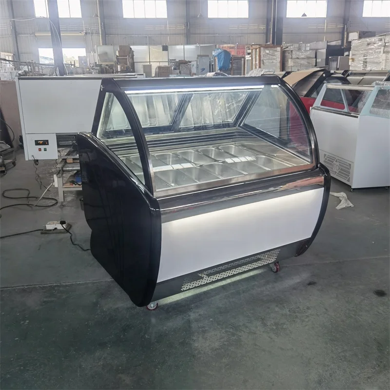 12/14/16/18 Pans OEM Ice Cream Display Popsicle Freezer Showcase Glass Door Gelato Display Case With 1/3 GN Pans