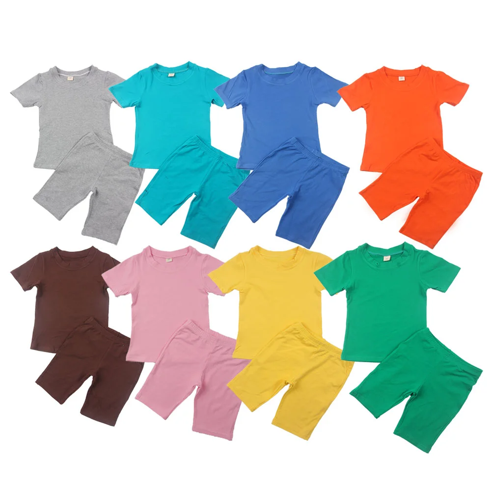 42 Colors Kids Solid Color Two Piece Biker Shorts Set Toddler Girls Summer Outfits Children Boutique Clothing Sets