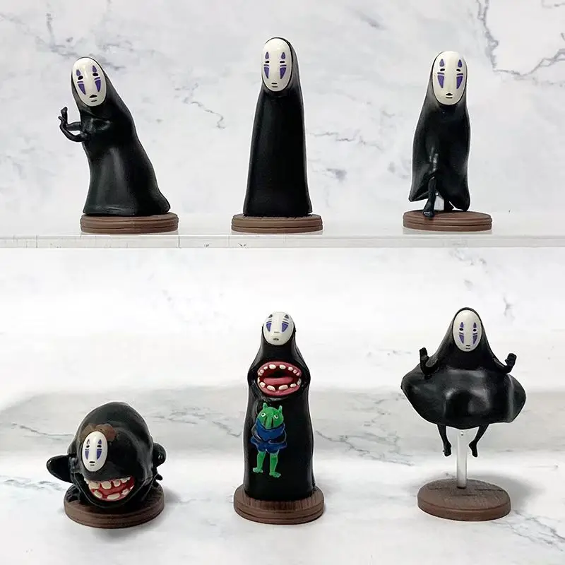 6PCS Plastic Anime Figure Set Spirited Away No Face Man PVC Anime Figura Model Toy Doll 4CM Mini Figures Statue Anime Figurine