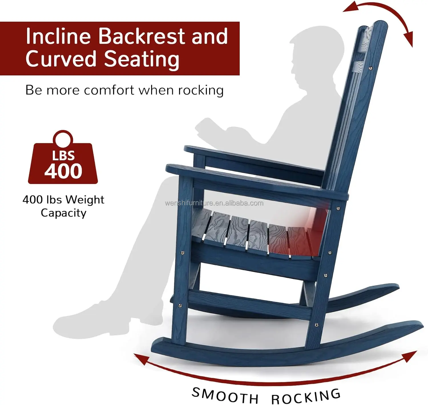 All-Weather Outdoor Rocking Chair, High Impact Polystyrene Material Porch Rocker with 400 lbs Weight Capacity, for Backyard,