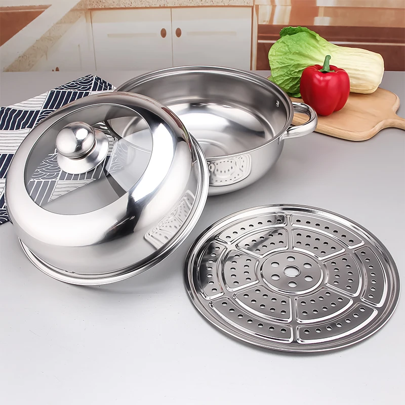 Kitchen Ware Soup Pot Steamer Fryer Stainless Steel Cookware Double Handle Modern Home Cooking Pot Commercial Steam Pot Sets