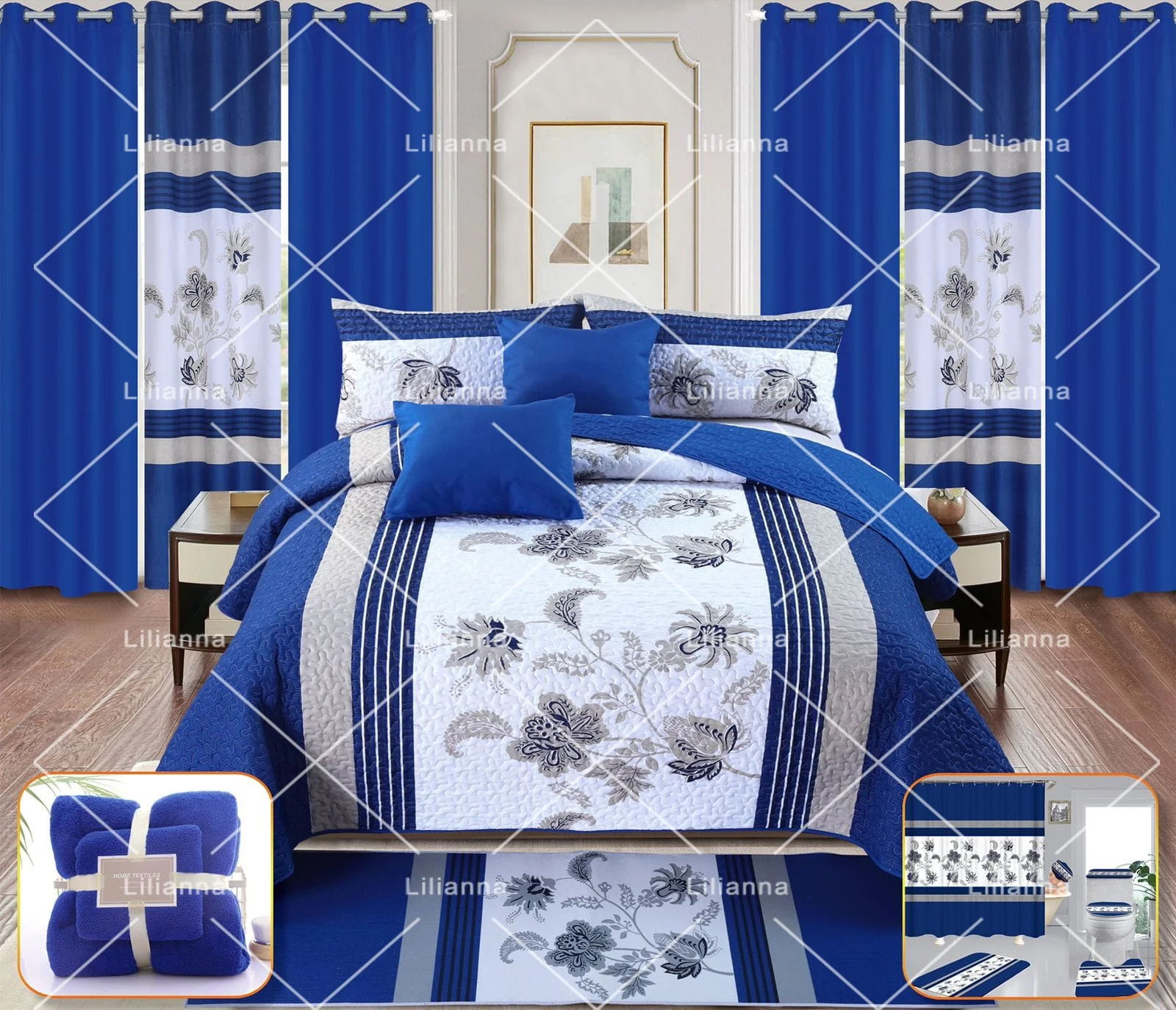 24pieces bedspread set in stock customized kids draps de lit en quilted set with curtains and bathroom set king size